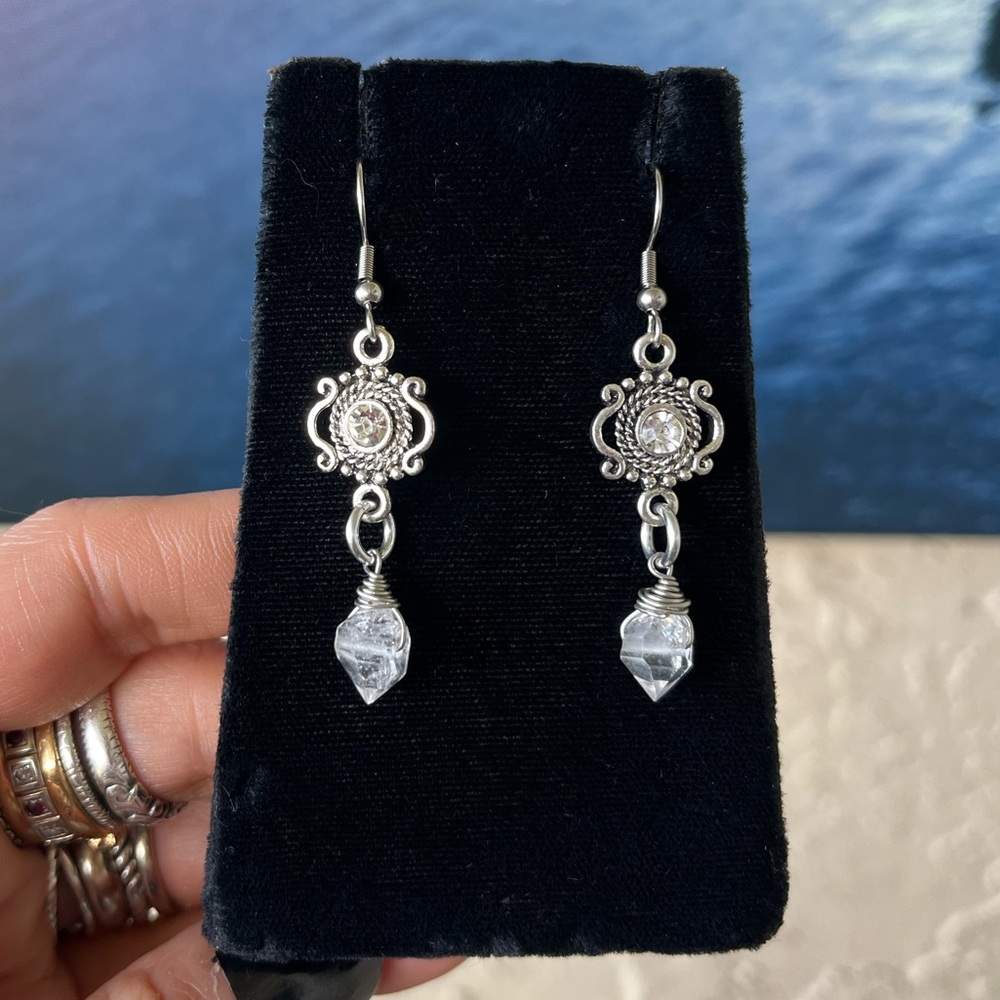 Genuine herkimer diamonds crystal quartz clear cz boho earrings rhinestone - Picture 5 of 11